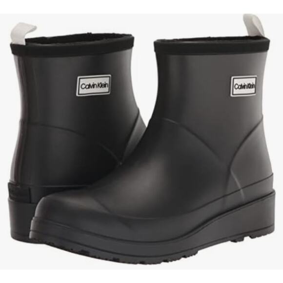 Calvin Klein Illea Rubber Boots Platform Lug Sole Womens 8 Black Rain Boot - Picture 1 of 11